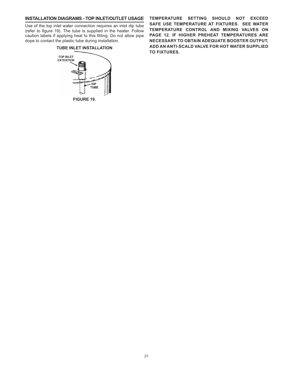 Installation diagrams - top inlet/outlet usage | American Water Heater BCL3 85T390 6NOX User Manual | Page 21 / 52