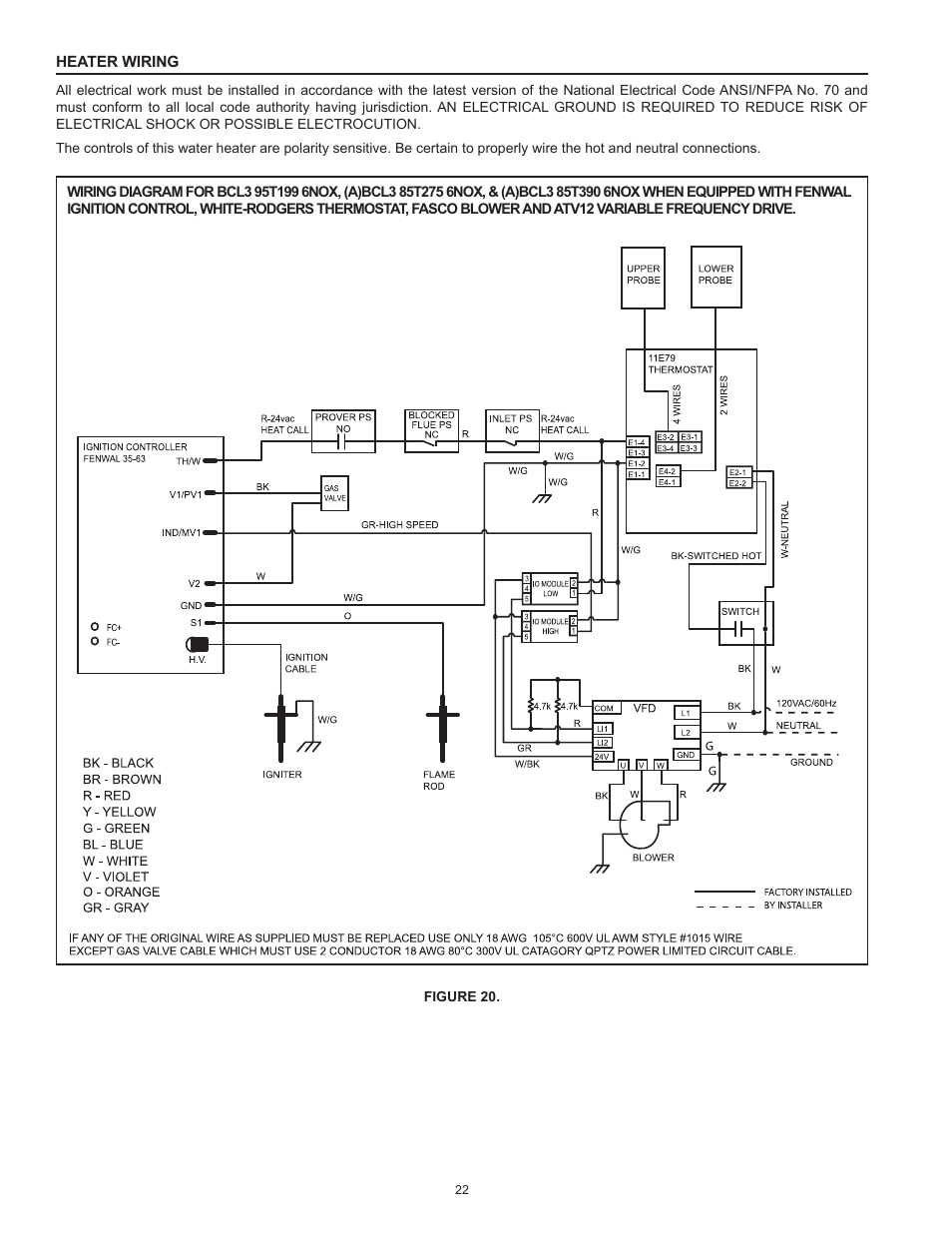 Heater wiring | American Water Heater BCL3 85T390 6NOX User Manual | Page 22 / 52