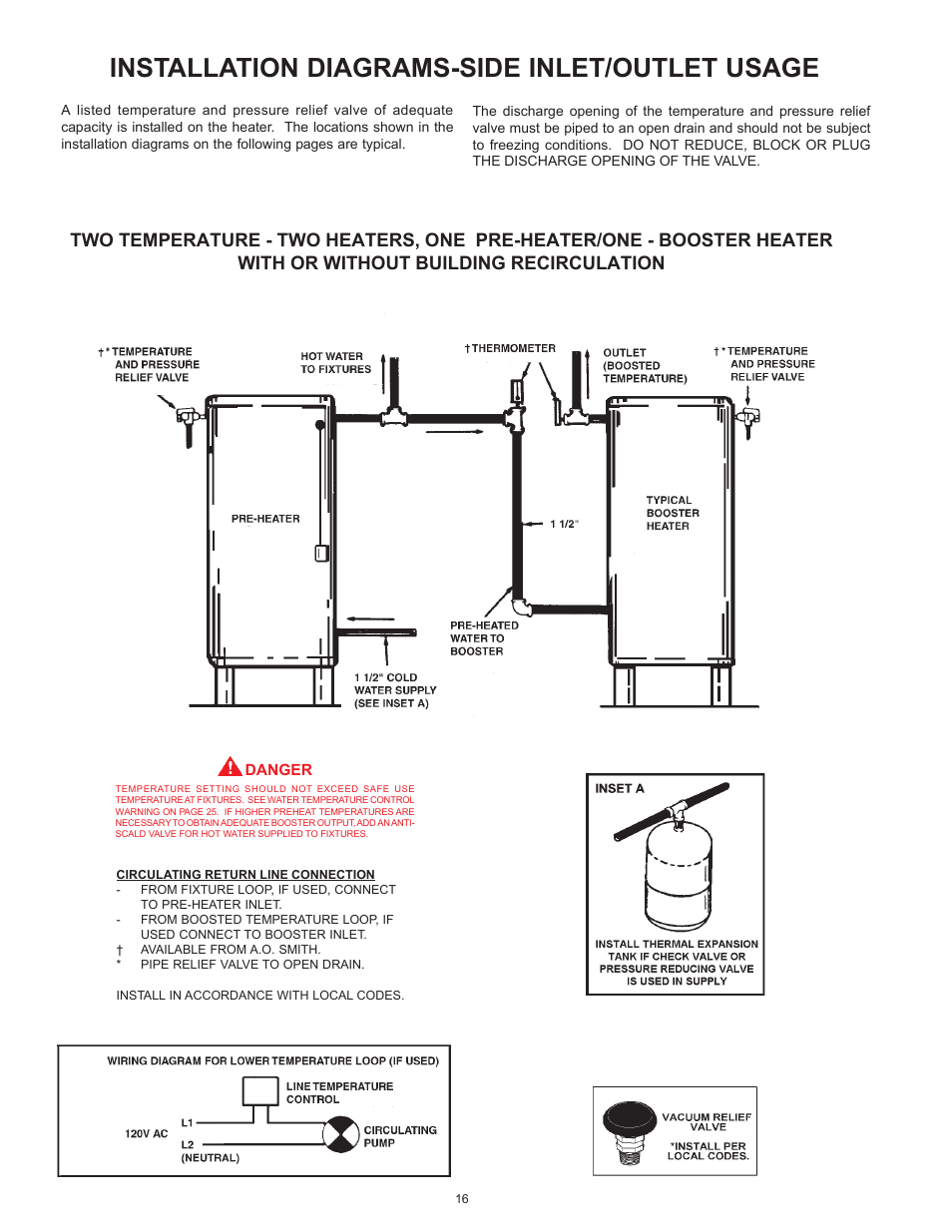 Installation diagrams-side inlet/outlet usage | American Water Heater ABCG3 User Manual | Page 16 / 36