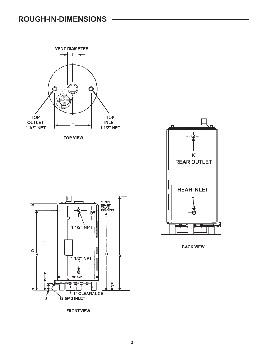 Rough-in-dimensions | American Water Heater ABCG3 User Manual | Page 2 / 36