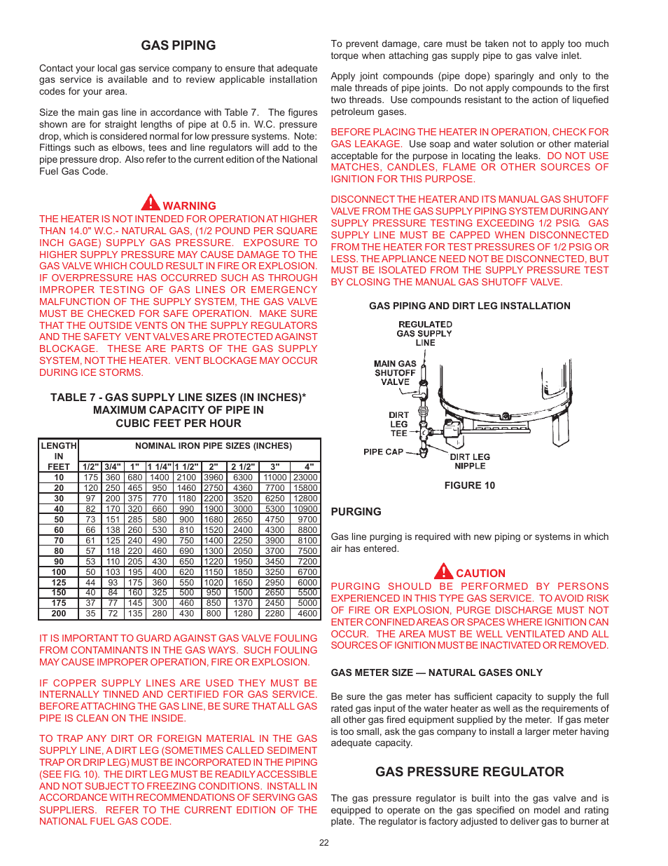 Gas piping, Gas pressure regulator | American Water Heater ABCG3 User Manual | Page 22 / 36