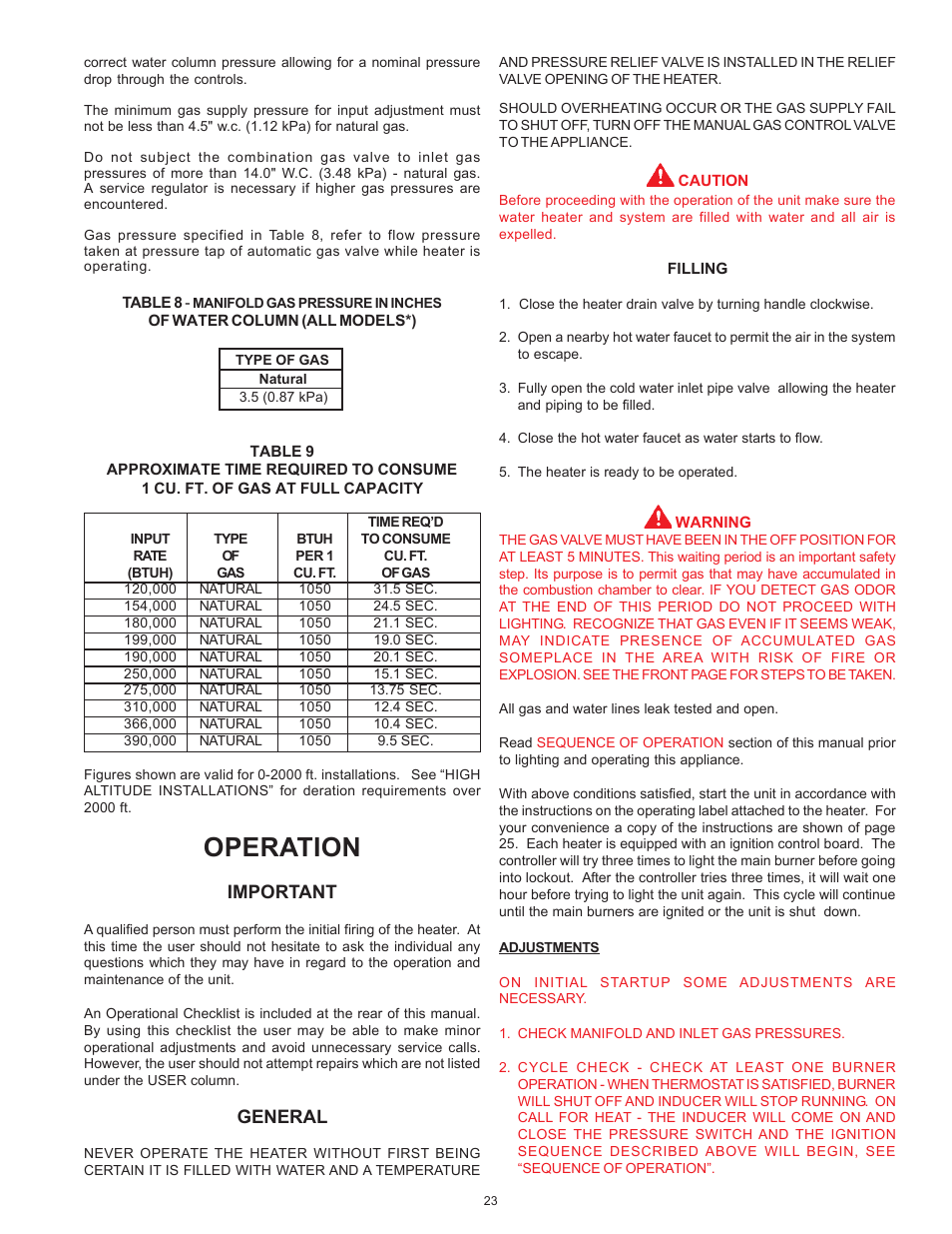 Operation, Important, General | American Water Heater ABCG3 User Manual | Page 23 / 36