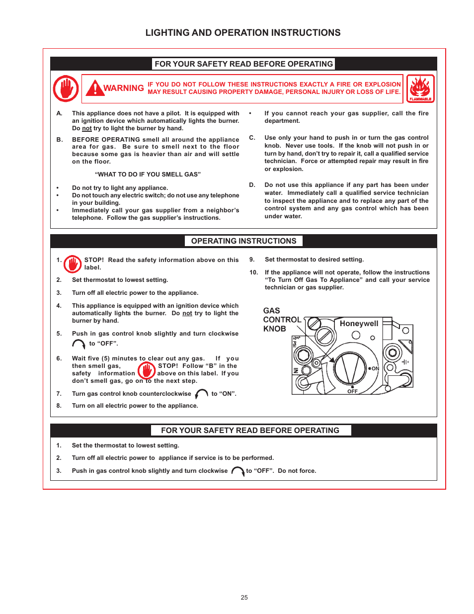 Lighting and operation instructions, Warning | American Water Heater ABCG3 User Manual | Page 25 / 36