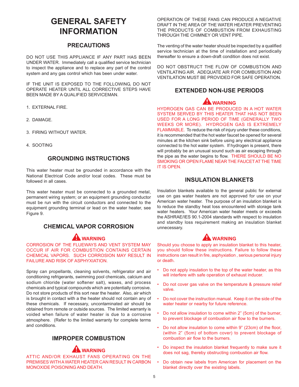 General safety information | American Water Heater ABCG3 User Manual | Page 5 / 36