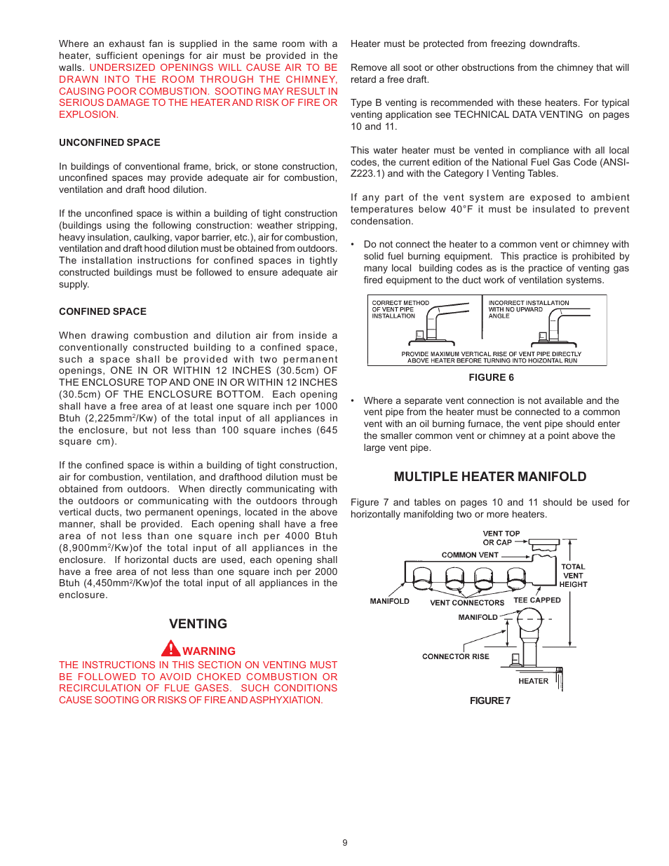 Venting, Multiple heater manifold | American Water Heater ABCG3 User Manual | Page 9 / 36