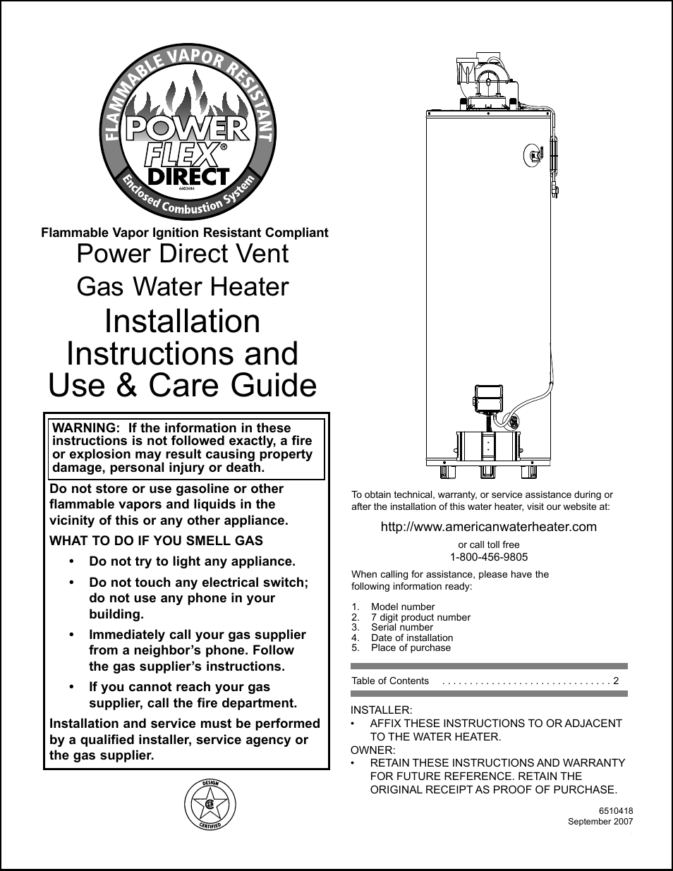 American Water Heater Power Flex 40-42K BTU User Manual | 24 pages