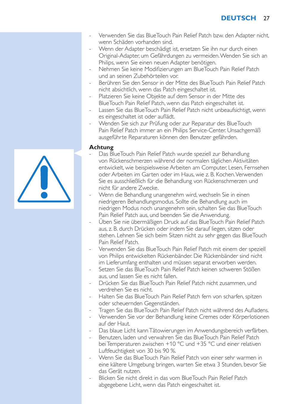 Philips BlueTouch-Schmerztherapiegerät User Manual | Page 27 / 90