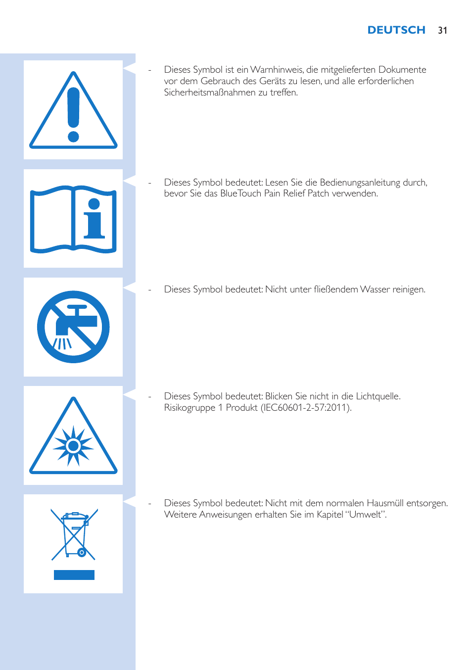 Philips BlueTouch-Schmerztherapiegerät User Manual | Page 31 / 90