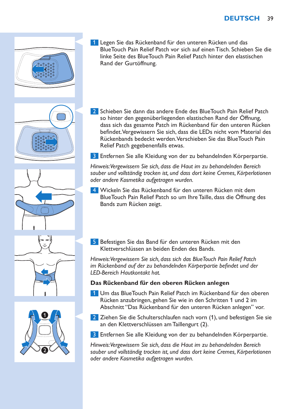 Philips BlueTouch-Schmerztherapiegerät User Manual | Page 39 / 90