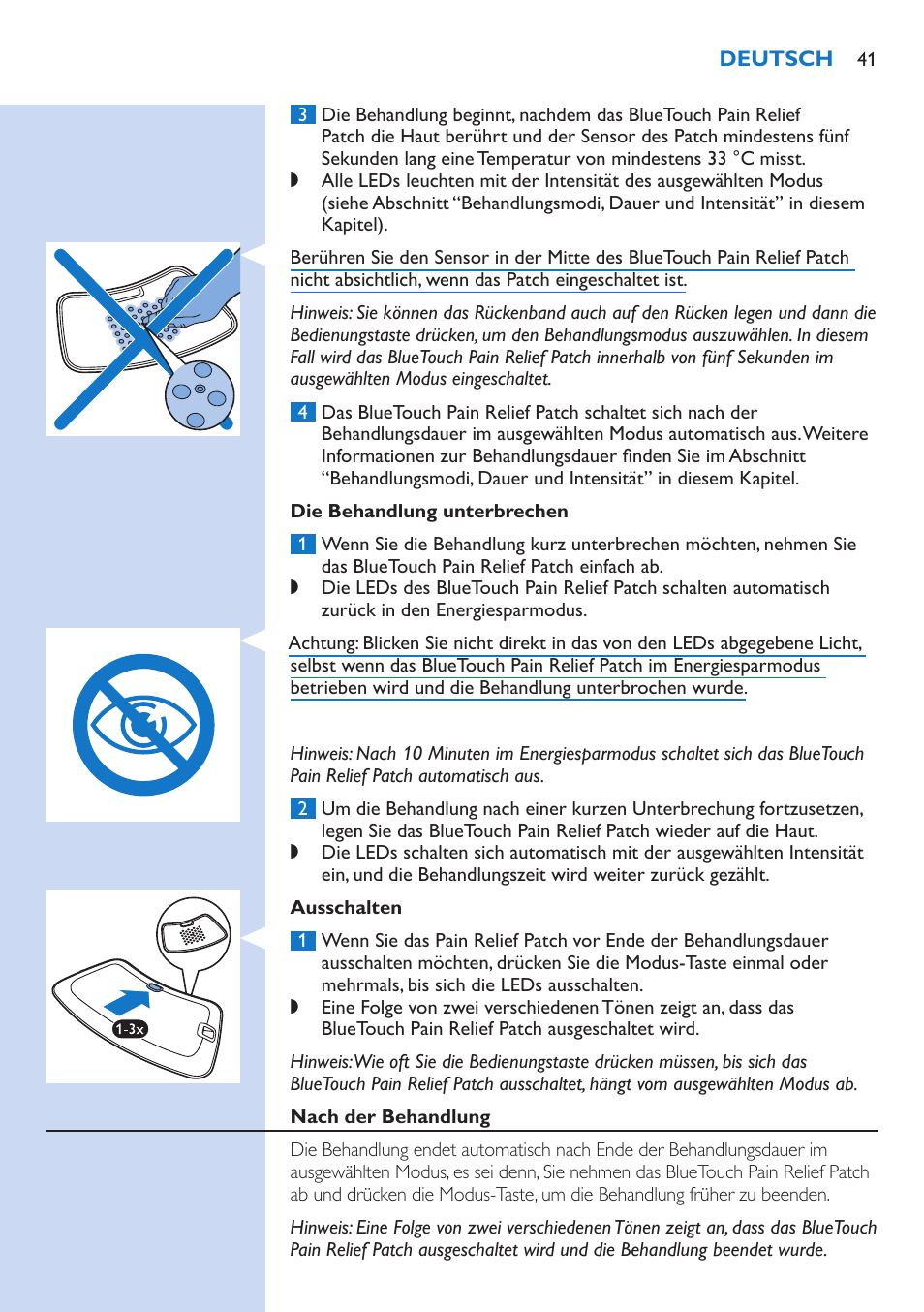 Philips BlueTouch-Schmerztherapiegerät User Manual | Page 41 / 90