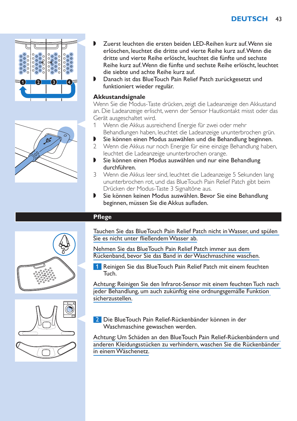 Philips BlueTouch-Schmerztherapiegerät User Manual | Page 43 / 90