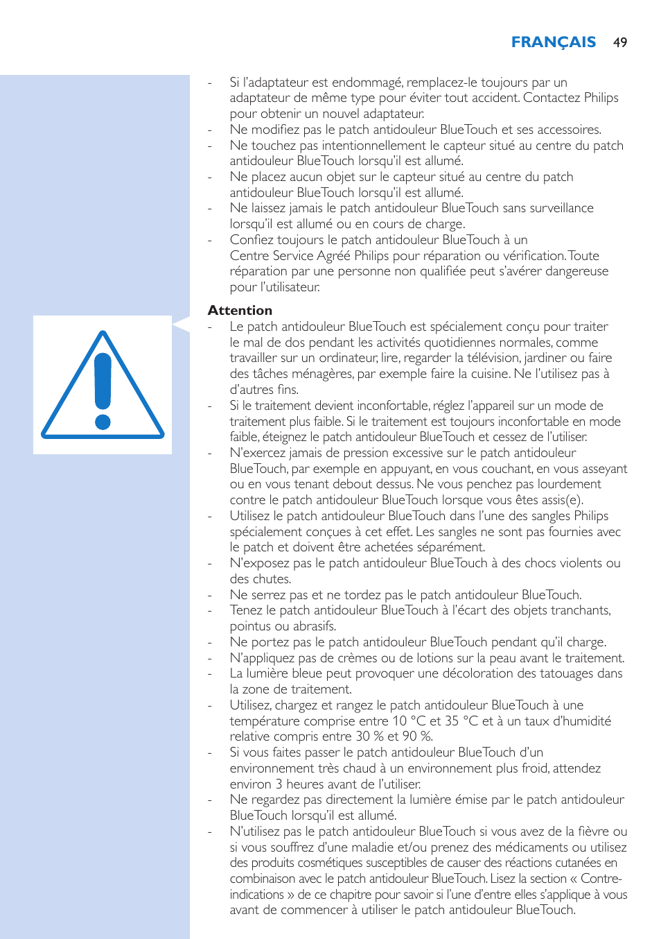 Philips BlueTouch-Schmerztherapiegerät User Manual | Page 49 / 90