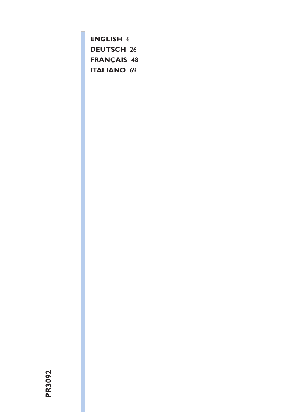 Table of content | Philips BlueTouch-Schmerztherapiegerät User Manual | Page 5 / 90