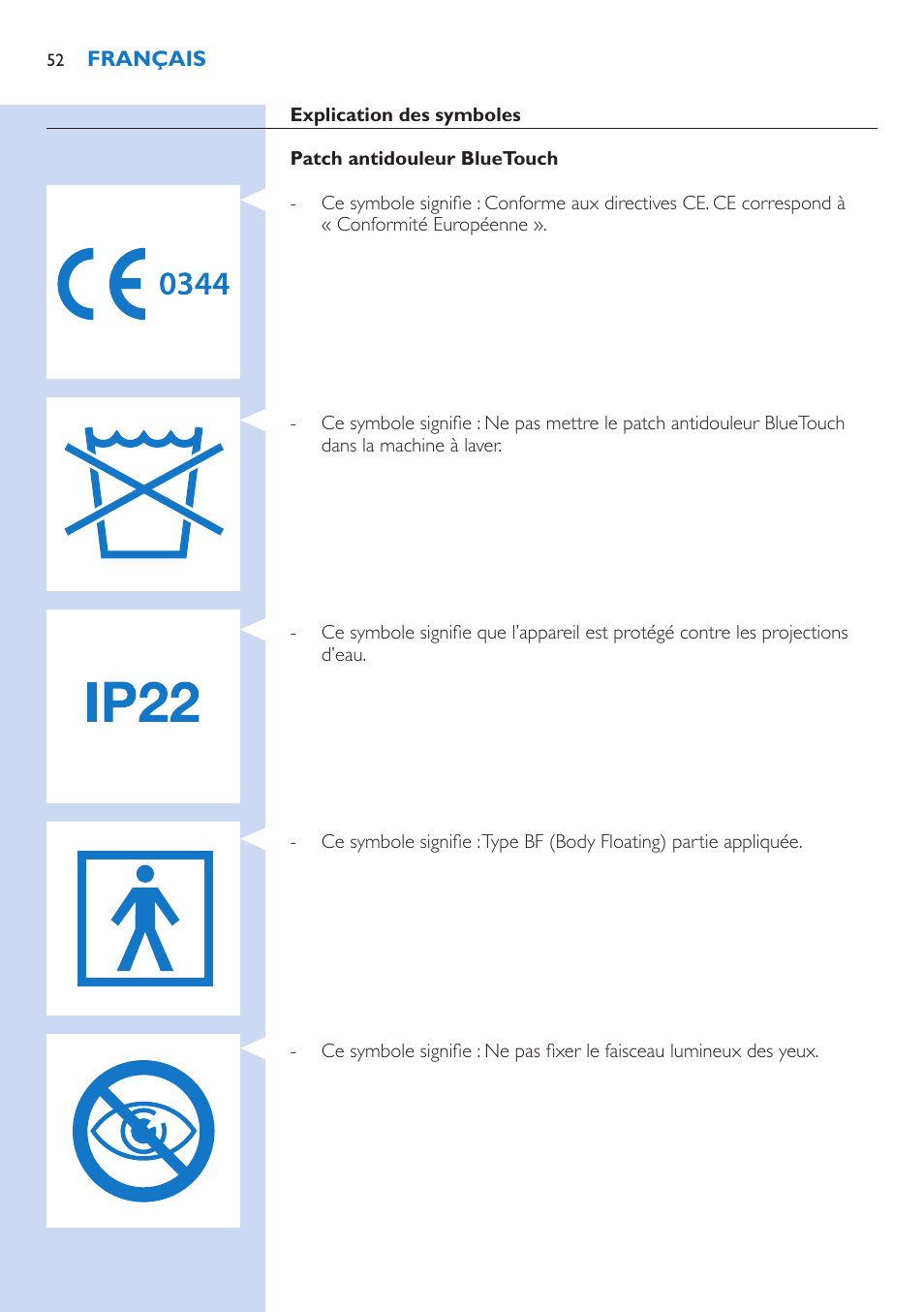 Philips BlueTouch-Schmerztherapiegerät User Manual | Page 52 / 90