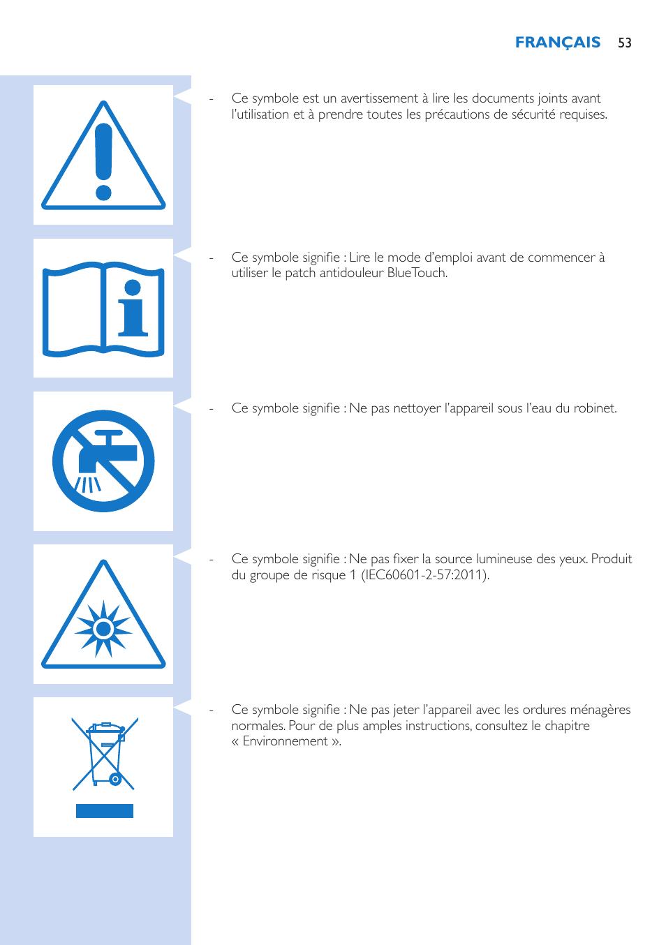 Philips BlueTouch-Schmerztherapiegerät User Manual | Page 53 / 90