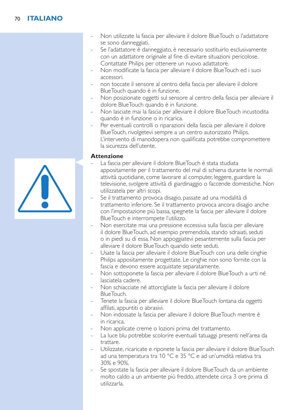 Philips BlueTouch-Schmerztherapiegerät User Manual | Page 70 / 90