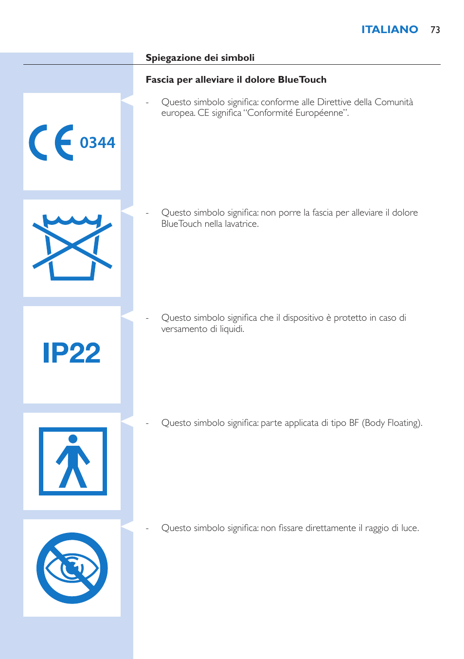 Philips BlueTouch-Schmerztherapiegerät User Manual | Page 73 / 90