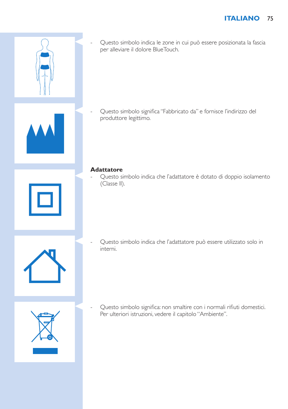 Philips BlueTouch-Schmerztherapiegerät User Manual | Page 75 / 90