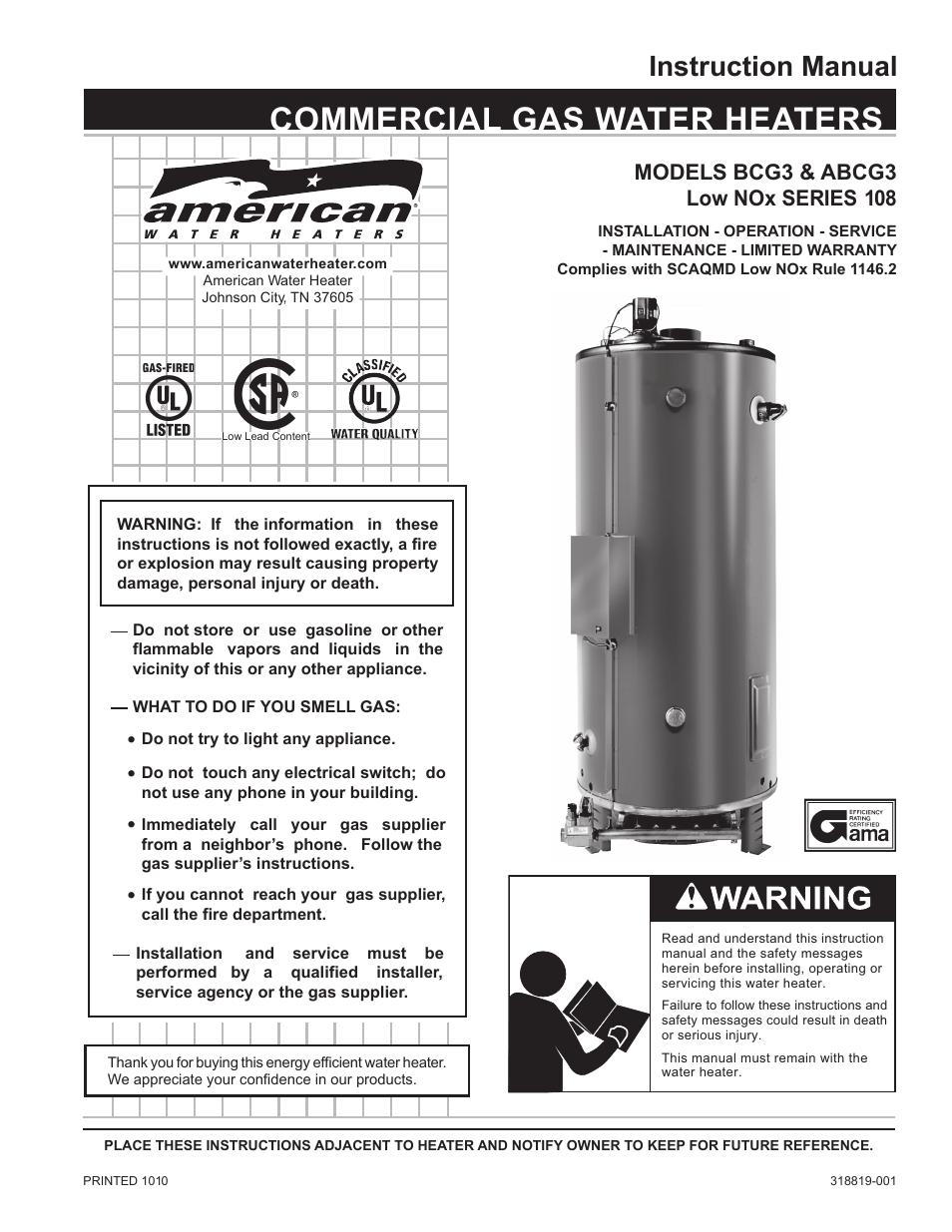 American Water Heater BCG3 User Manual | 56 pages