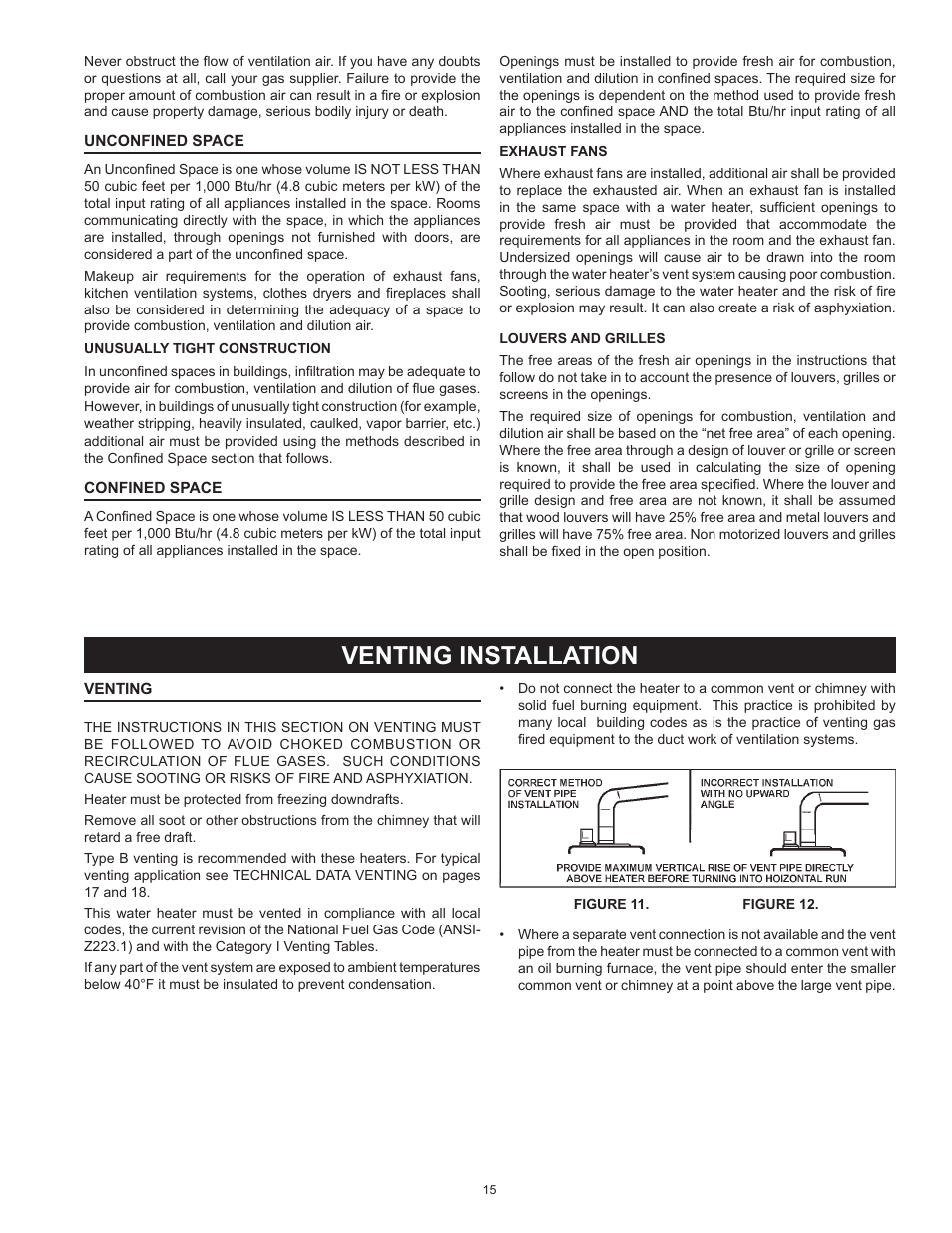 Venting installation | American Water Heater BCG3 User Manual | Page 15 / 56