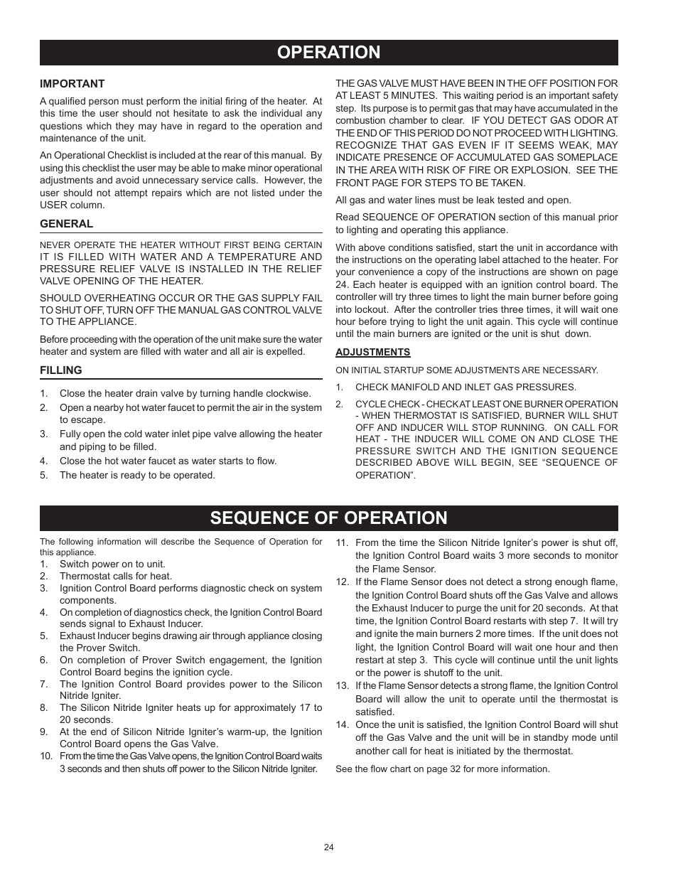 Operation, Sequence of operation | American Water Heater BCG3 User Manual | Page 24 / 56