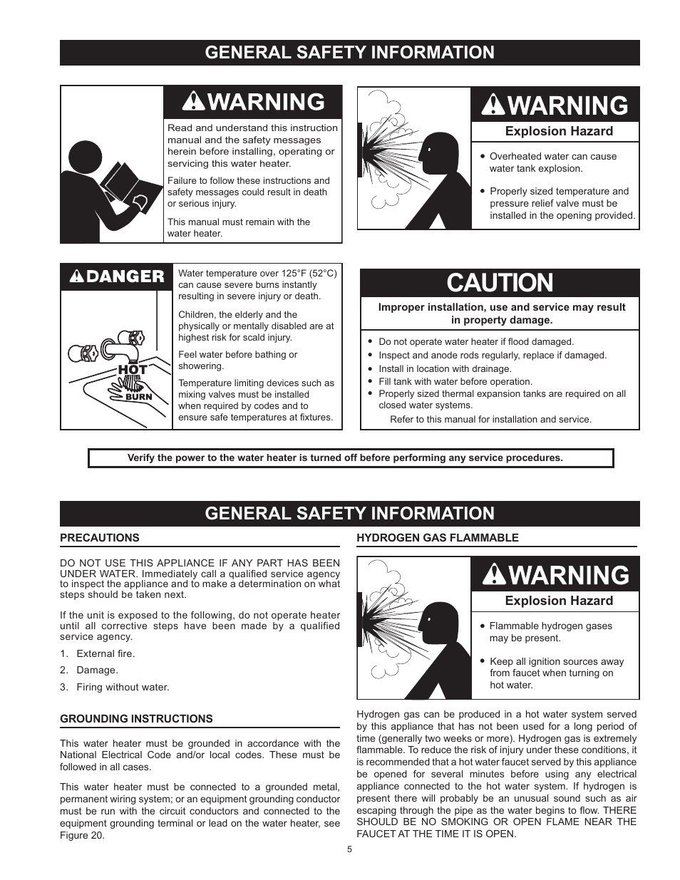 Caution, General safety information, Explosion hazard | American Water Heater BCG3 User Manual | Page 5 / 56