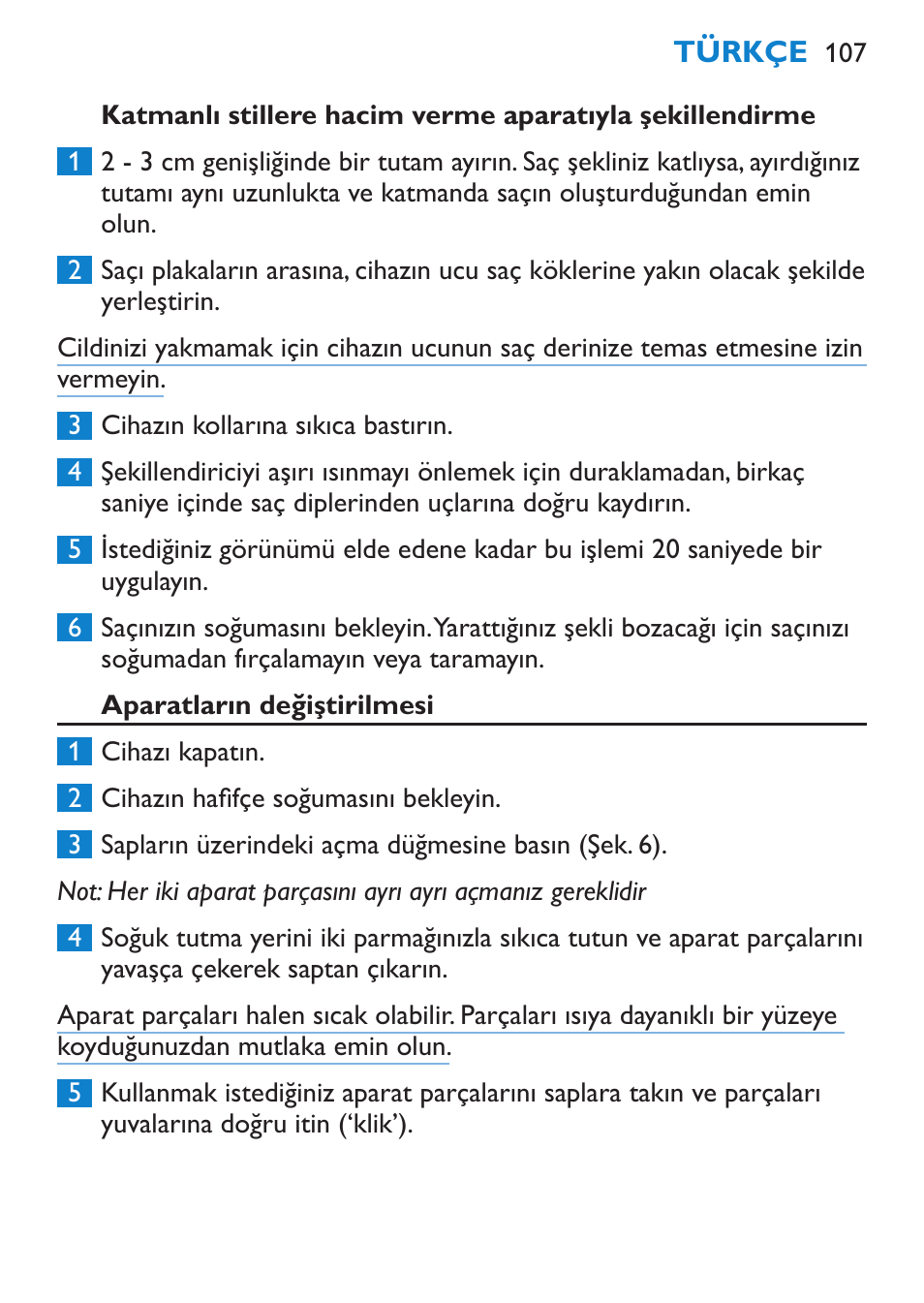 Aparatların değiştirilmesi | Philips SalonStraight Freestyle Multi-Styler User Manual | Page 107 / 112