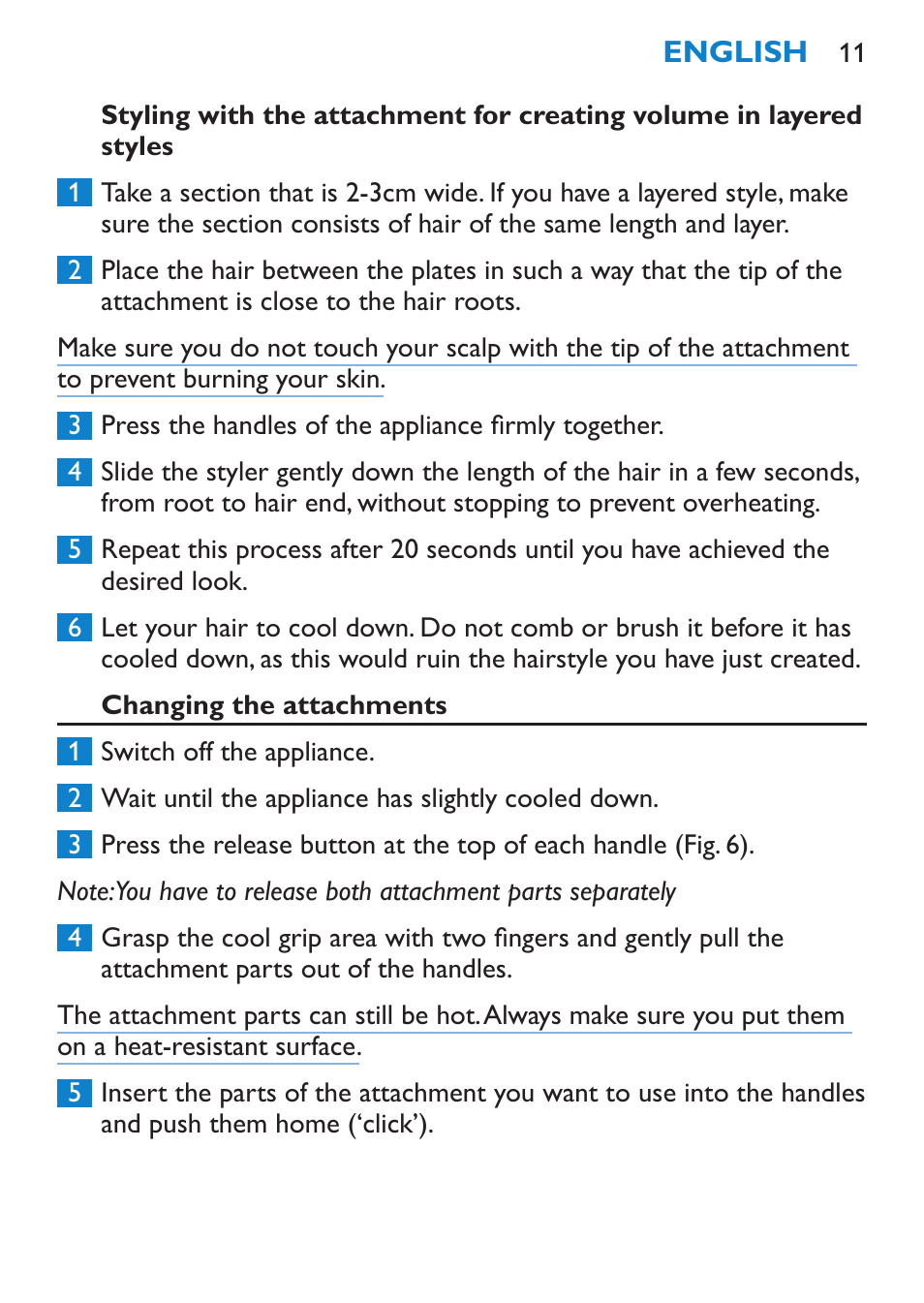 Changing the attachments | Philips SalonStraight Freestyle Multi-Styler User Manual | Page 11 / 112