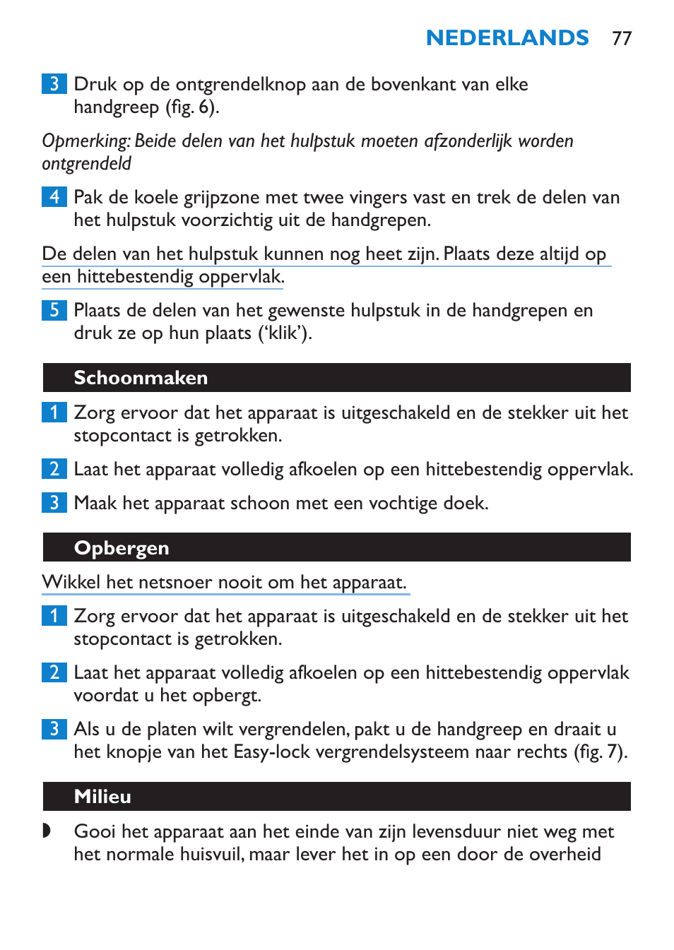 Schoonmaken, Opbergen, Milieu | Philips SalonStraight Freestyle Multi-Styler User Manual | Page 77 / 112