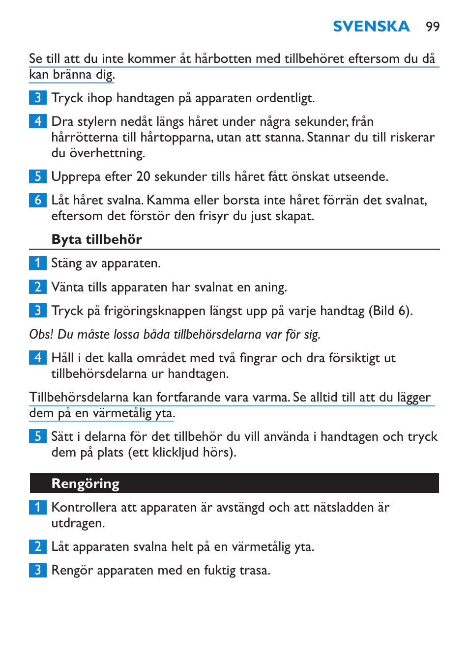 Byta tillbehör, Rengöring | Philips SalonStraight Freestyle Multi-Styler User Manual | Page 99 / 112