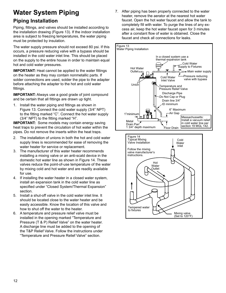 Water system piping, Piping installation | American Water Heater 318935-003 User Manual | Page 12 / 36