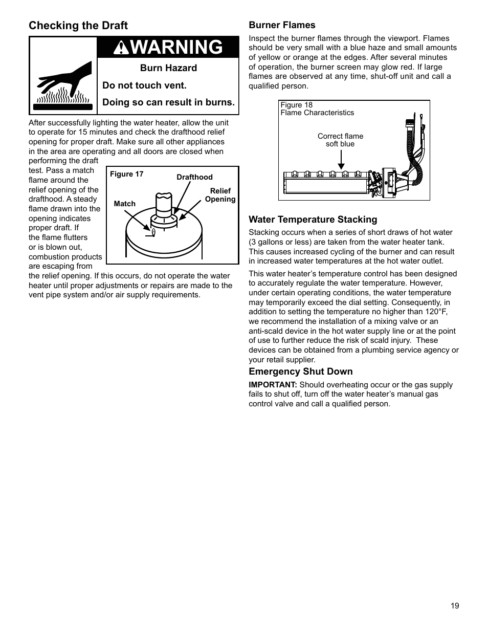 Warning, Checking the draft | American Water Heater 318935-003 User Manual | Page 19 / 36