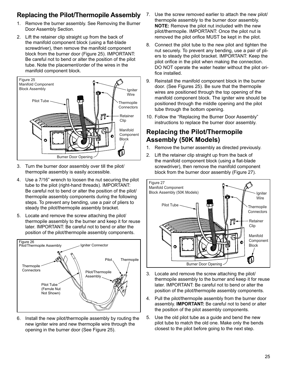 Replacing the pilot/thermopile assembly | American Water Heater 318935-003 User Manual | Page 25 / 36