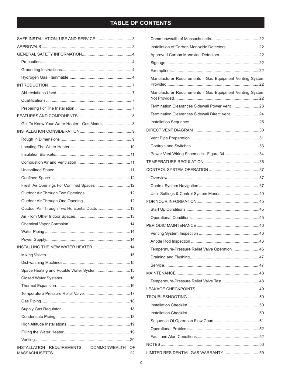 American Water Heater VG6250T100 User Manual | Page 2 / 60