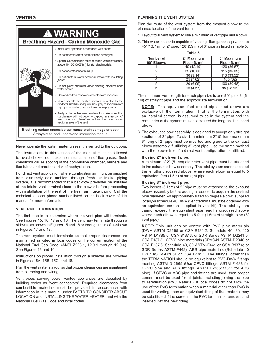 Venting | American Water Heater VG6250T100 User Manual | Page 20 / 60