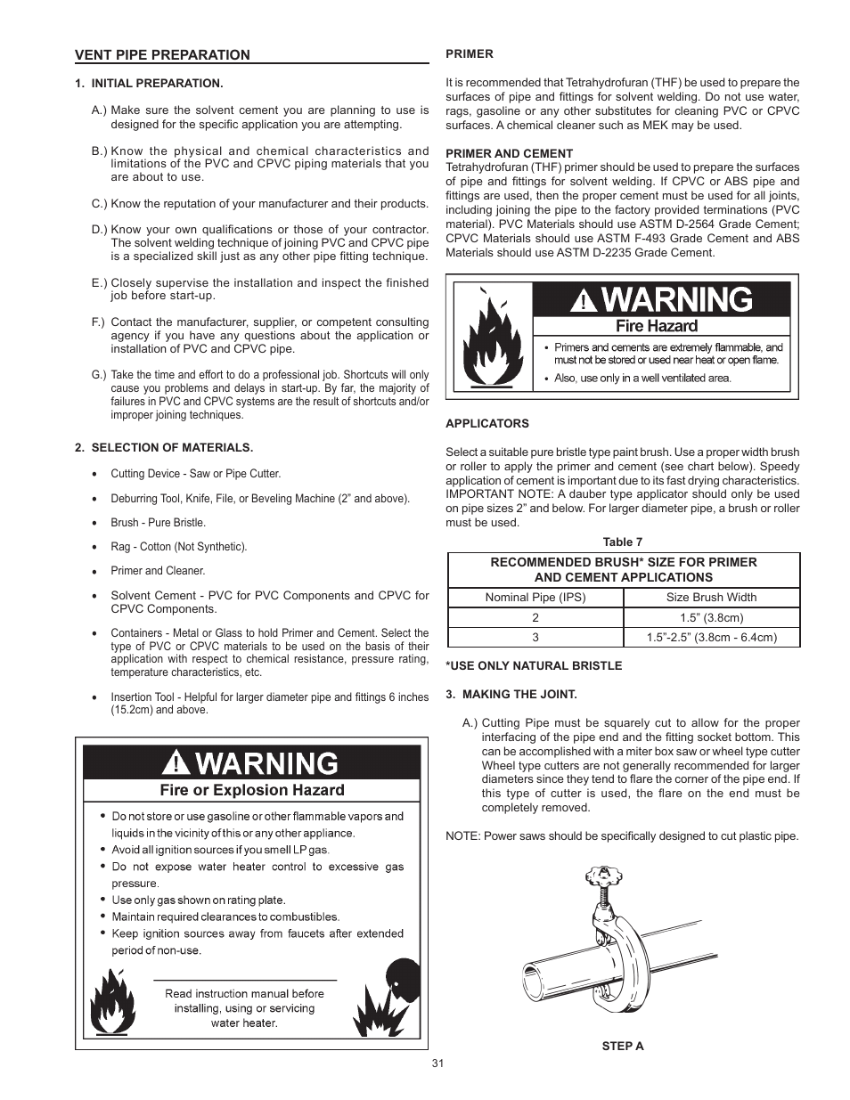 Vent pipe preparation | American Water Heater VG6250T100 User Manual | Page 31 / 60