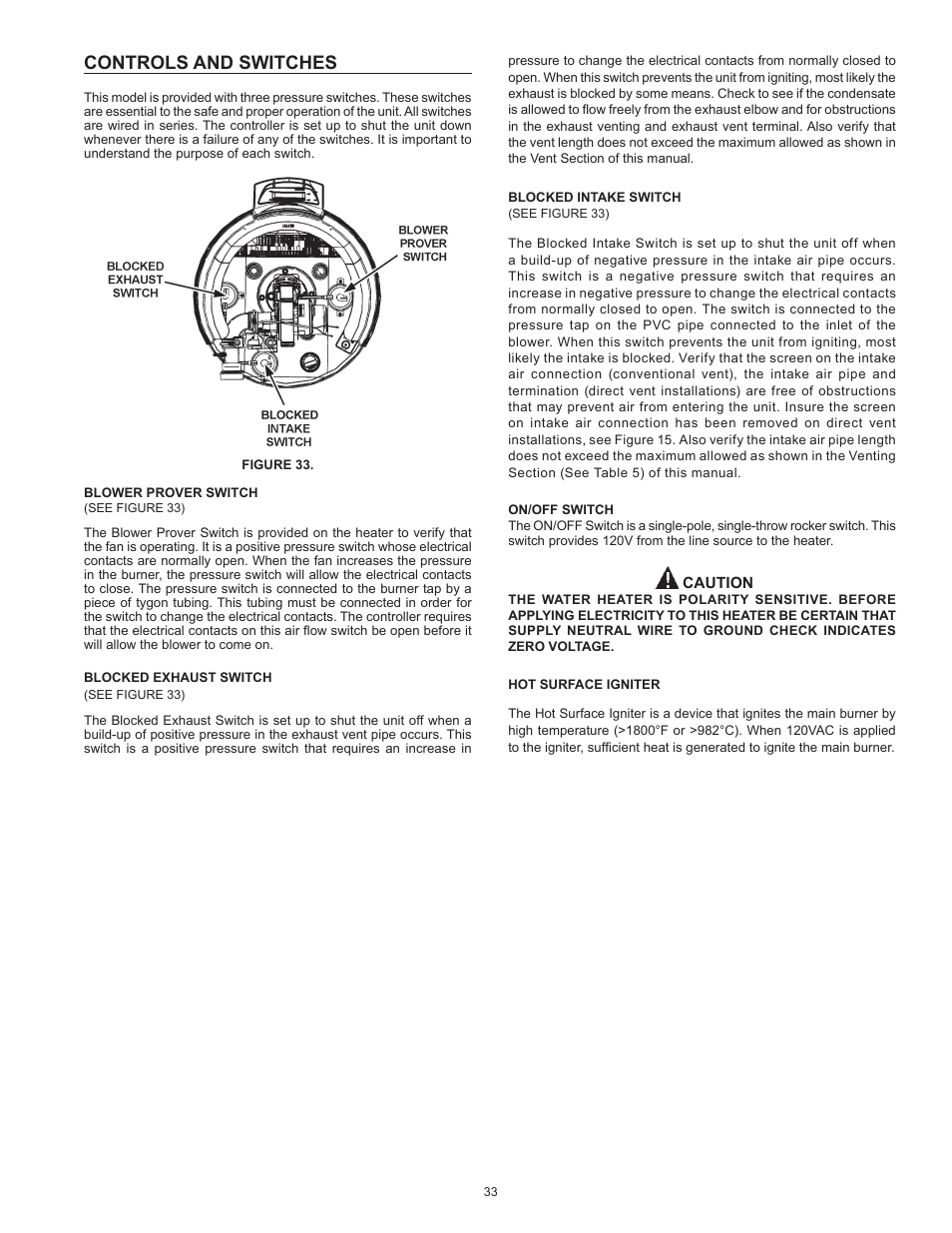 Controls and switches | American Water Heater VG6250T100 User Manual | Page 33 / 60