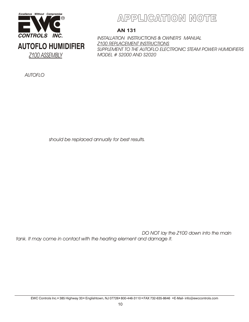 Autoflo humidifier, Z100 assembly | AutoFlo S2020 User Manual | Page 10 / 12