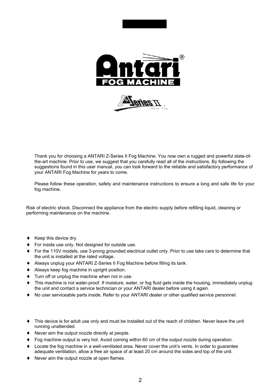 Teuser manual | Antari Lighting and Effects Z-3000II User Manual | Page 2 / 32