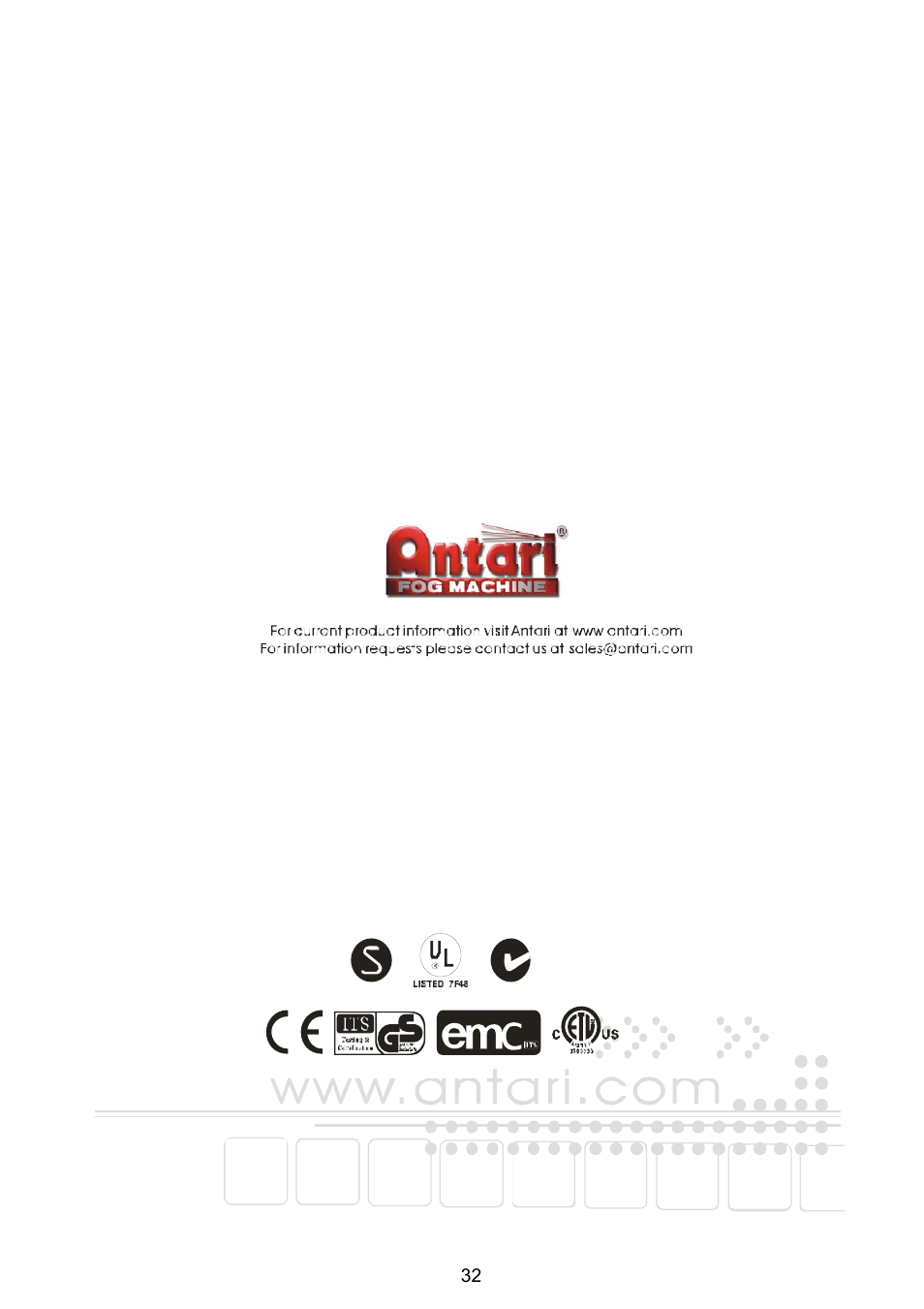 Antari Lighting and Effects Z-3000II User Manual | Page 32 / 32