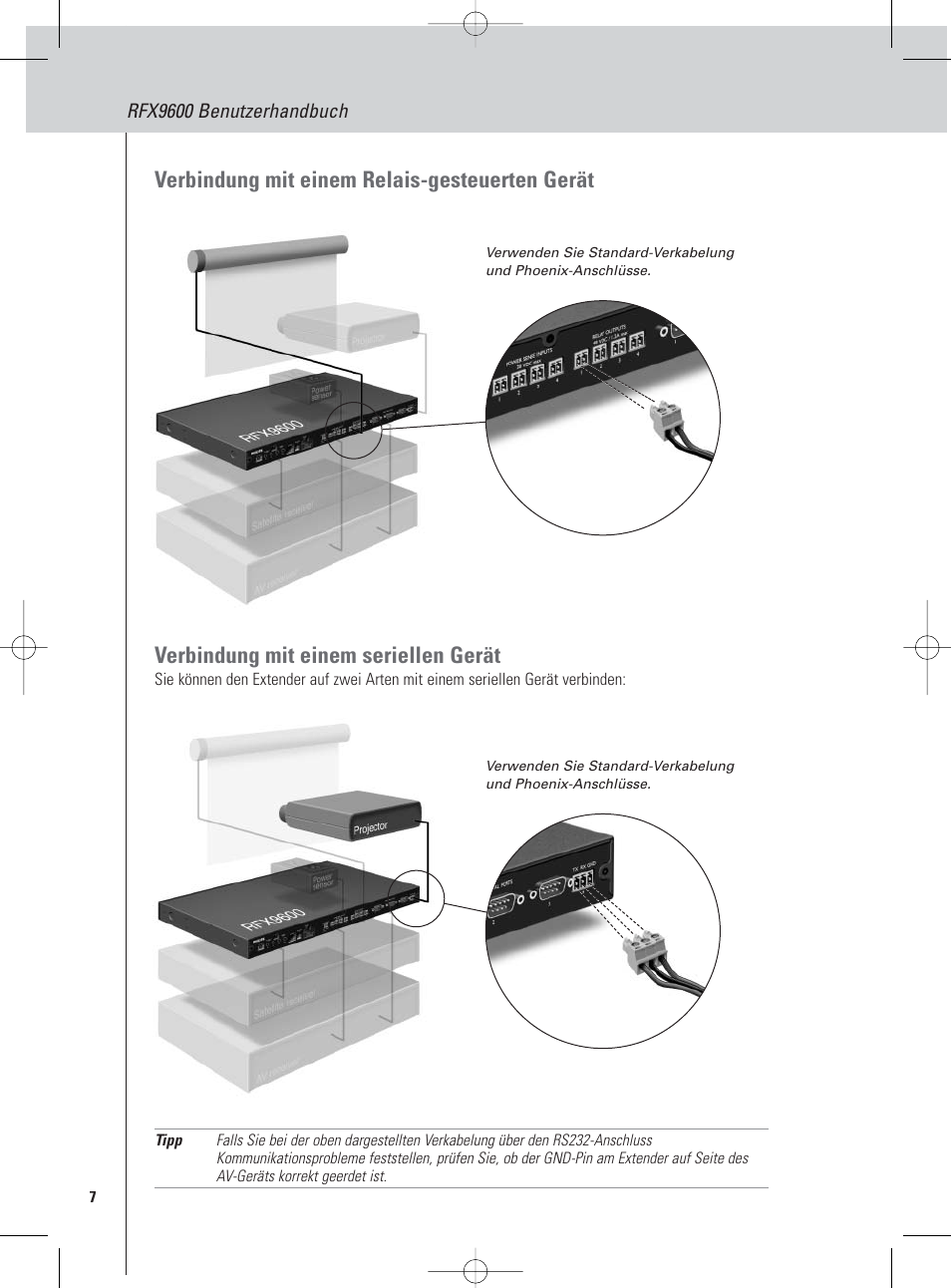 Verbindung mit einem relais-gesteuerten gerät, Verbindung mit einem seriellen gerät | Philips Pronto Serieller Extender User Manual | Page 10 / 52