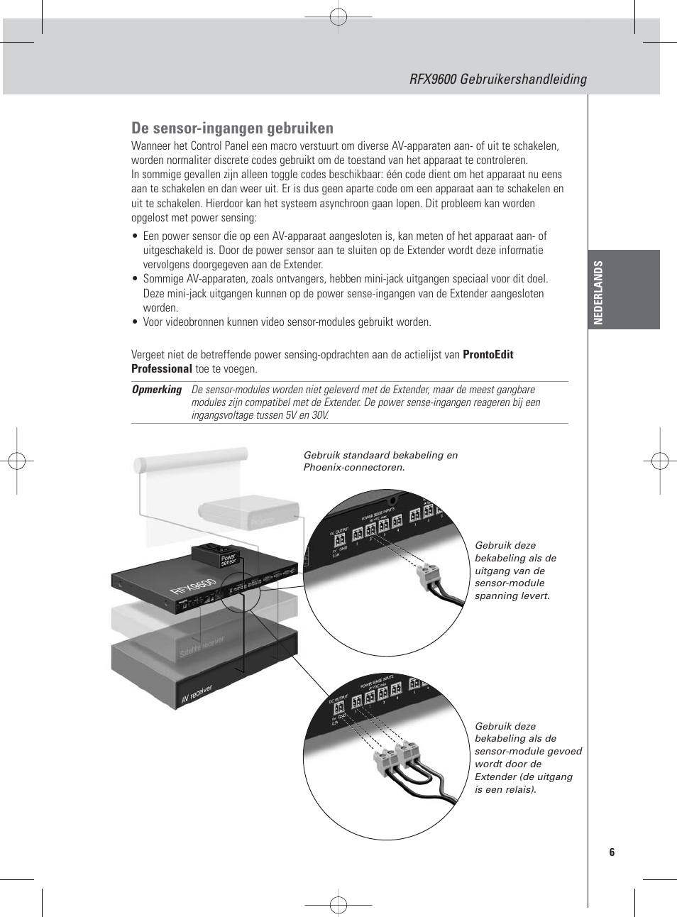 De sensor-ingangen gebruiken | Philips Pronto Serieller Extender User Manual | Page 23 / 52