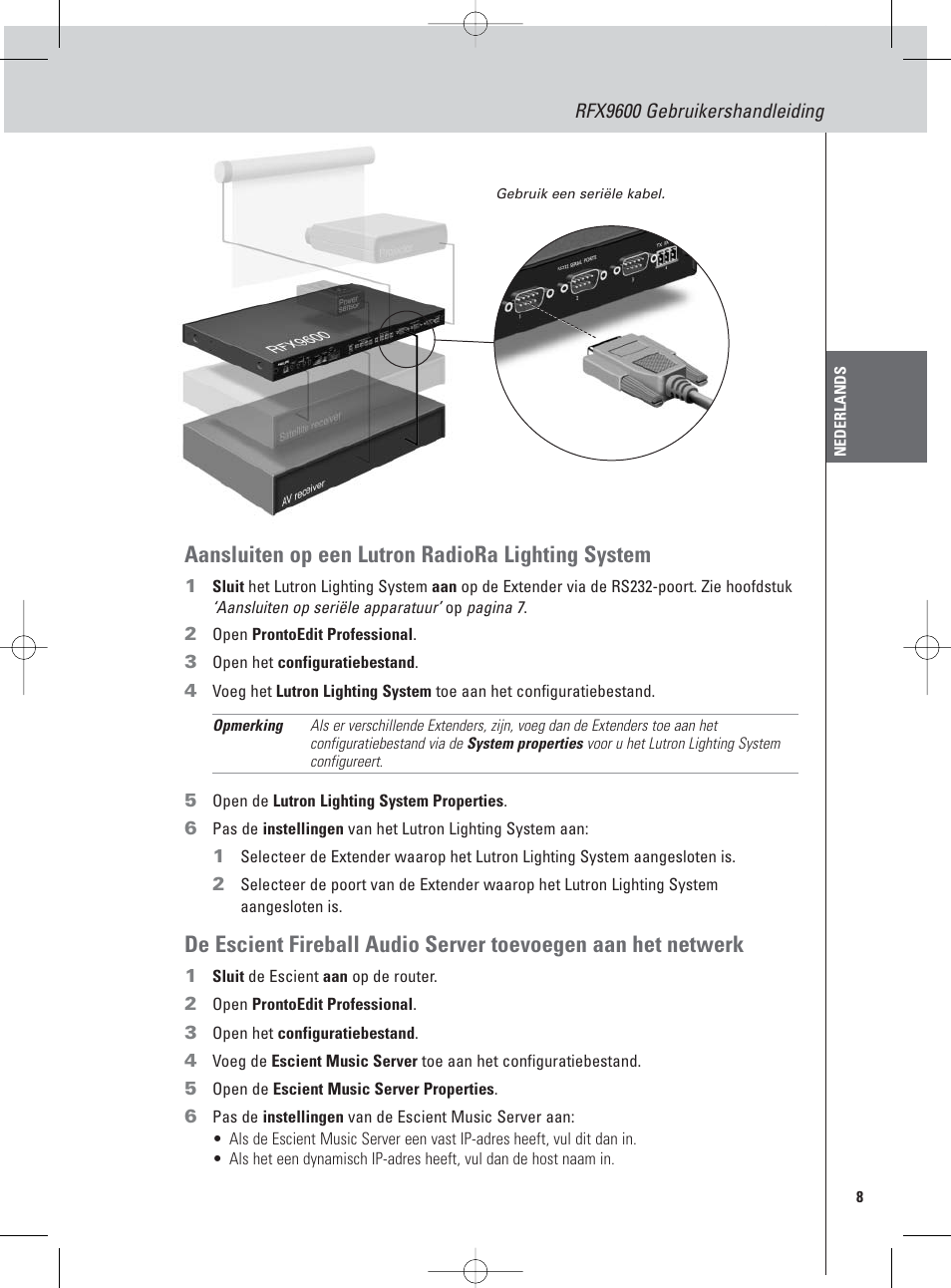 Aansluiten op een lutron radiora lighting system | Philips Pronto Serieller Extender User Manual | Page 25 / 52