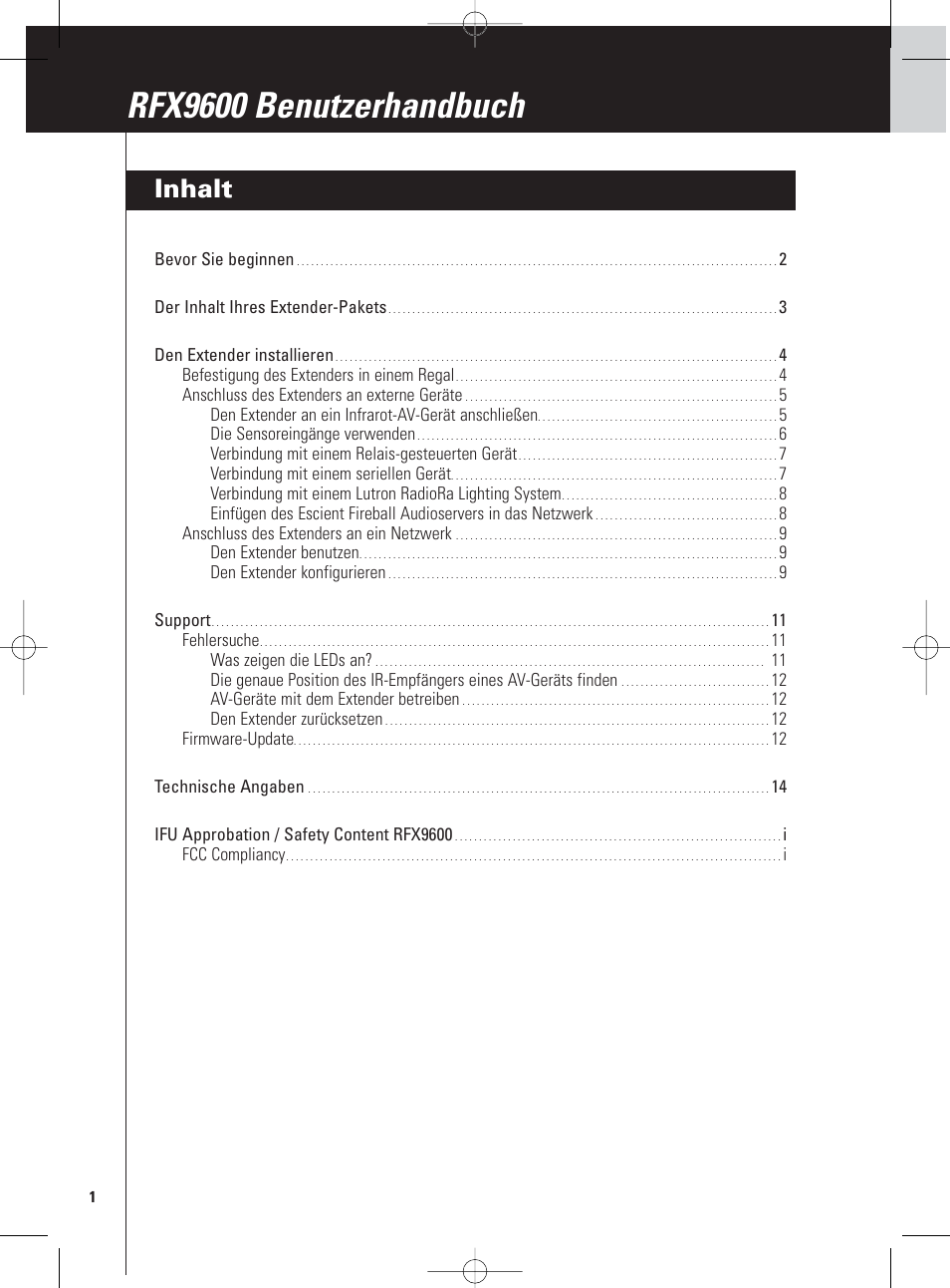 Inhalt, Rfx9600 benutzerhandbuch | Philips Pronto Serieller Extender User Manual | Page 4 / 52