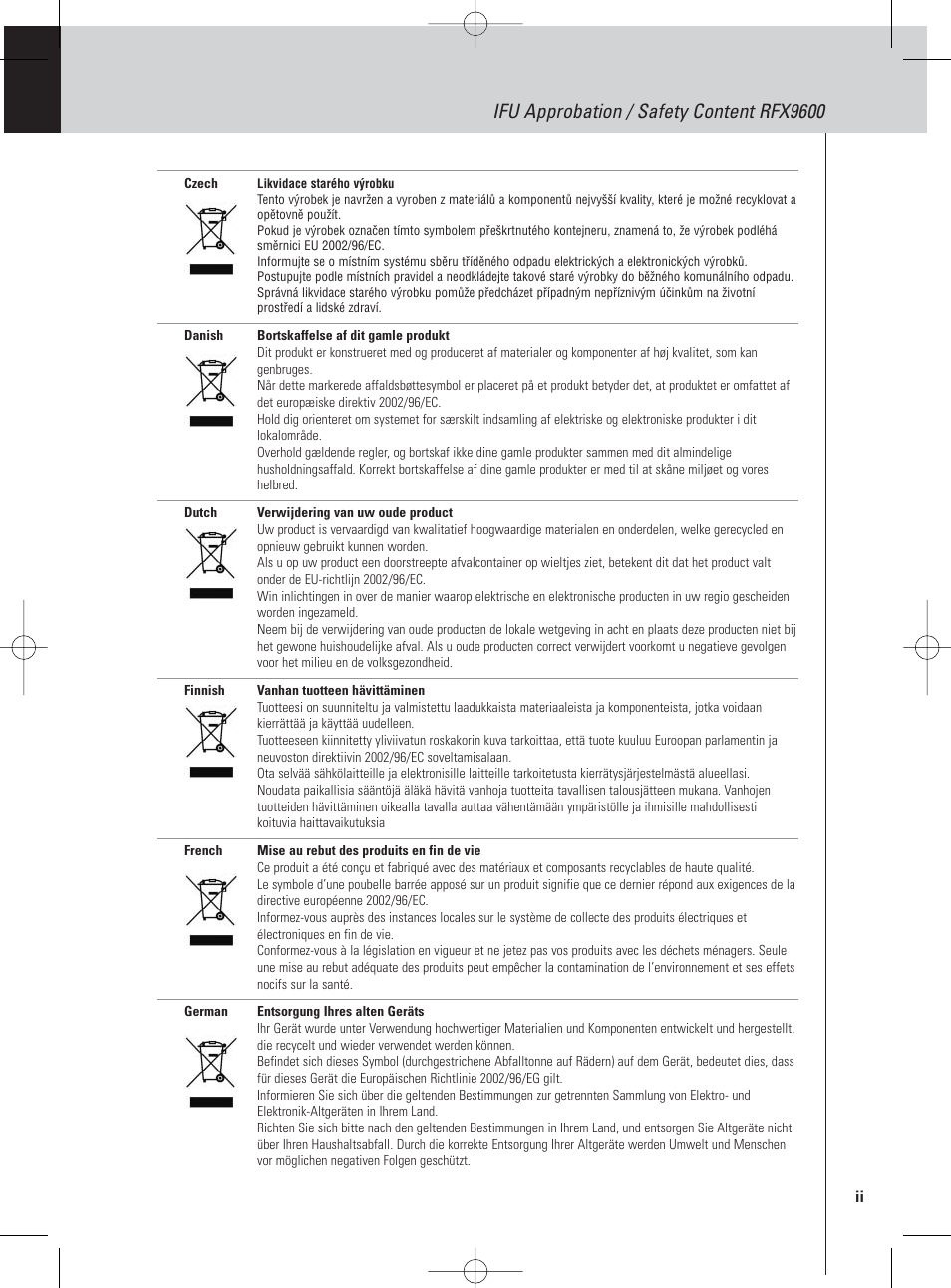 Ifu approbation / safety content rfx9600 | Philips Pronto Serieller Extender User Manual | Page 47 / 52