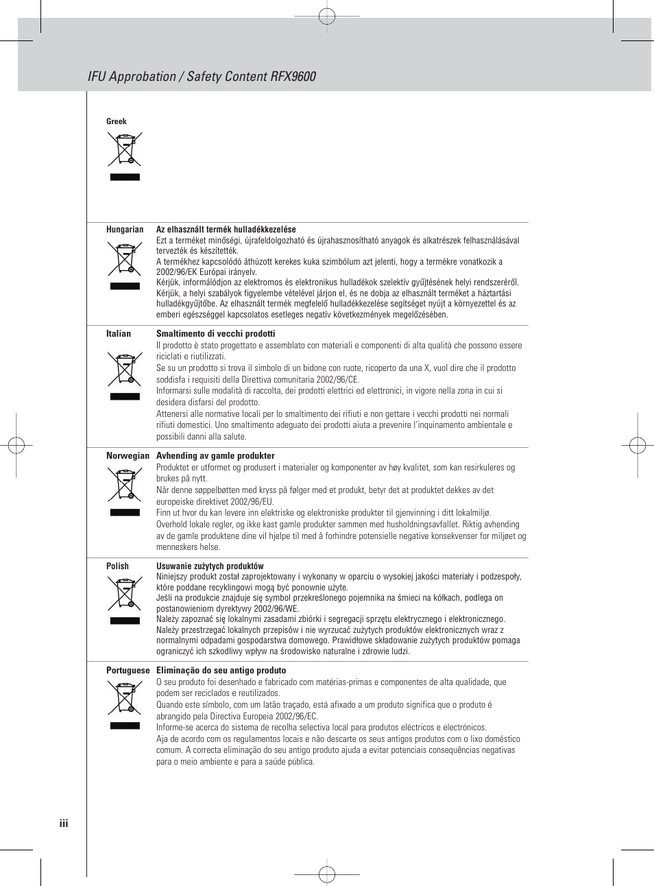 Ifu approbation / safety content rfx9600 | Philips Pronto Serieller Extender User Manual | Page 48 / 52