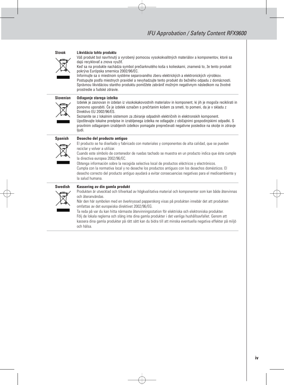 Ifu approbation / safety content rfx9600 | Philips Pronto Serieller Extender User Manual | Page 49 / 52