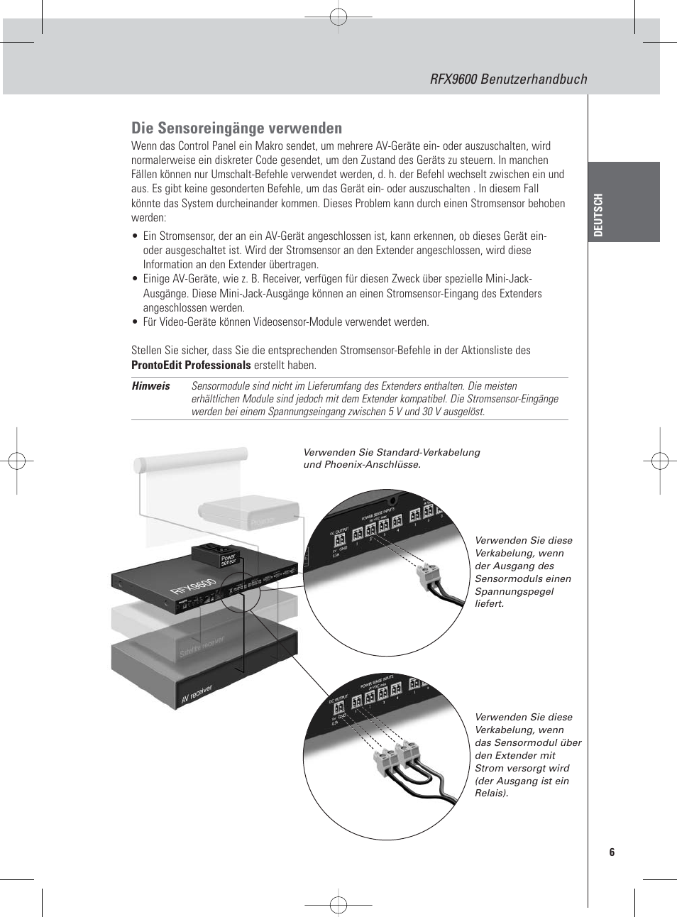 Die sensoreingänge verwenden | Philips Pronto Serieller Extender User Manual | Page 9 / 52