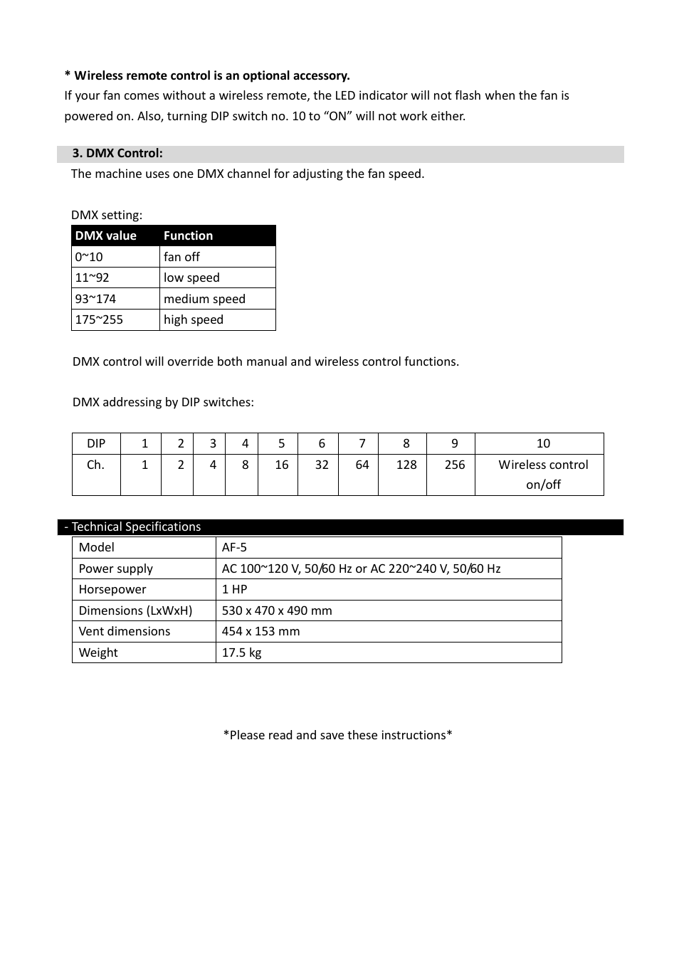 Antari Lighting and Effects AF-5 User Manual | Page 5 / 16