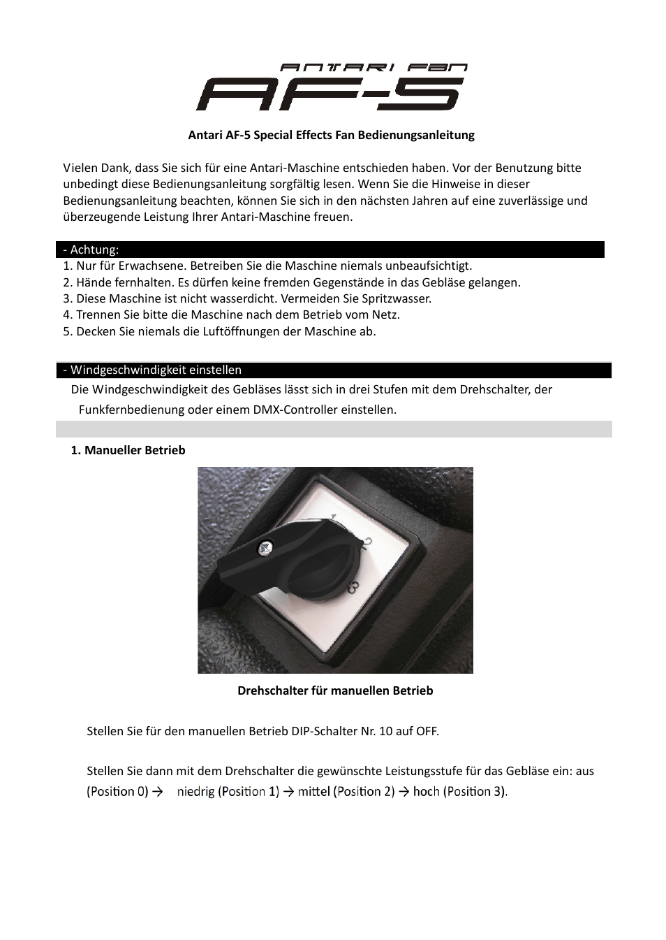 Antari Lighting and Effects AF-5 User Manual | Page 9 / 16